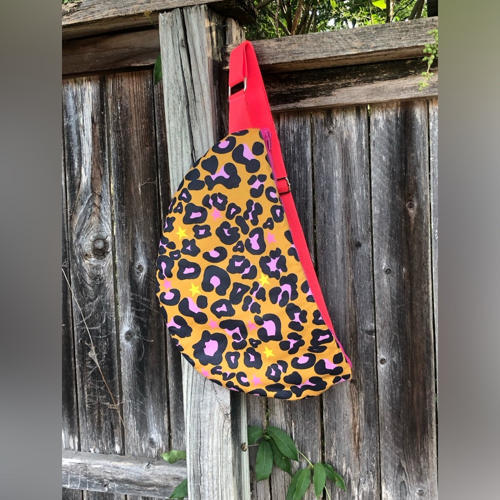 Mustard Leopard Crossbody Sling Bag with Pink Accents (oversized)